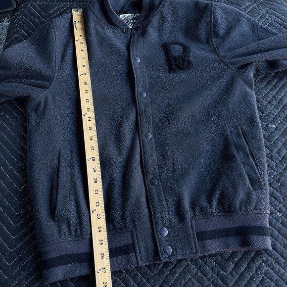 Dravus Varsity Letterman Jacket Mens Large Black Gray Snap Button Up Wool - Picture 11 of 13
